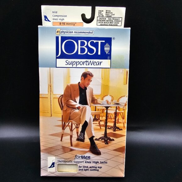Men's Jobst SupportWear Knee High Mild Compression Sock 8-15 mmHg‎ White Medium - Picture 1 of 6